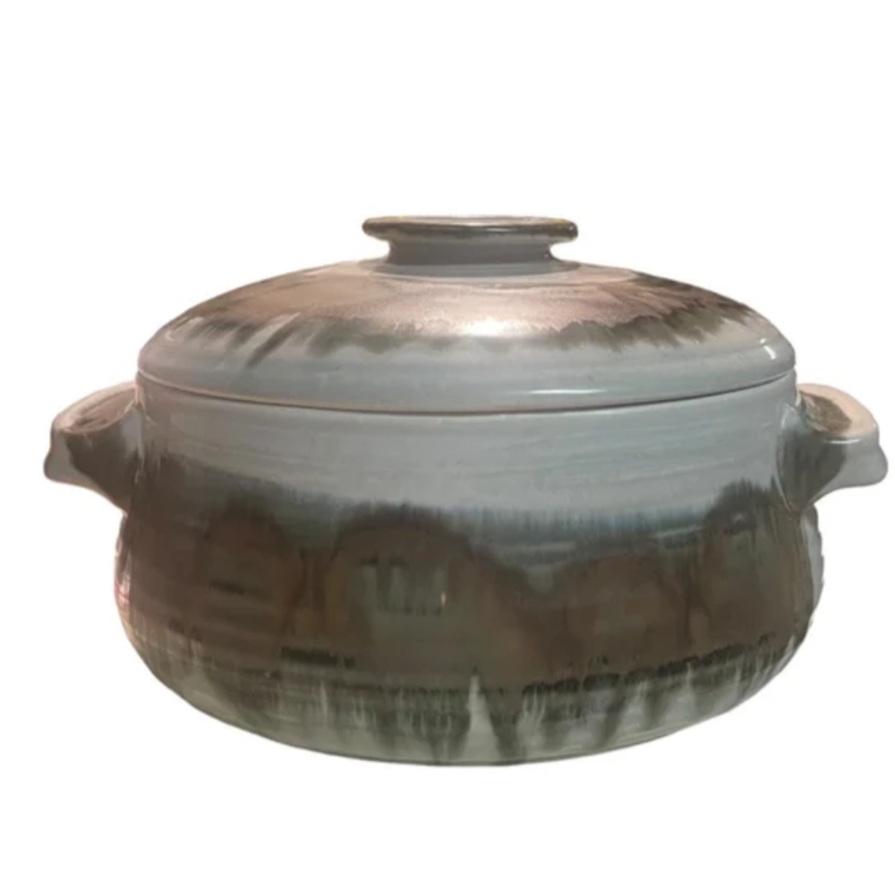 Vintage 3 QT MicroPot Stoneware Baking Steamer Drip Glazed with Lid